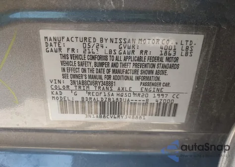 2024 Nissan Sentra Sv из США, поврежденный, VIN 3N1AB8CV6RY348881